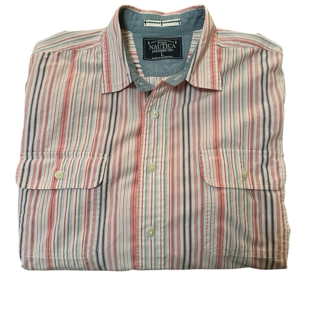 Nautica long-sleeve, collared, button-down stripped shirt size Large